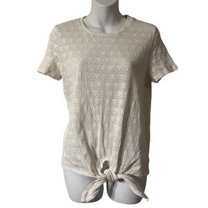 Madewell tie front tee with geometric eyelet fabric - Size M